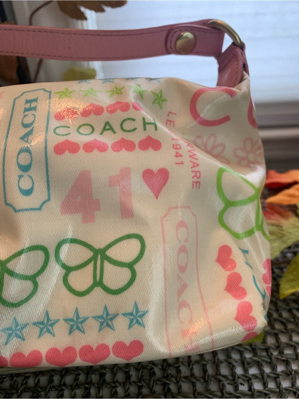 Vintage CoachY2K Rainbow Graffiti ButterflyMini Demi Bag Pochette Pink Leather - Picture 8 of 11